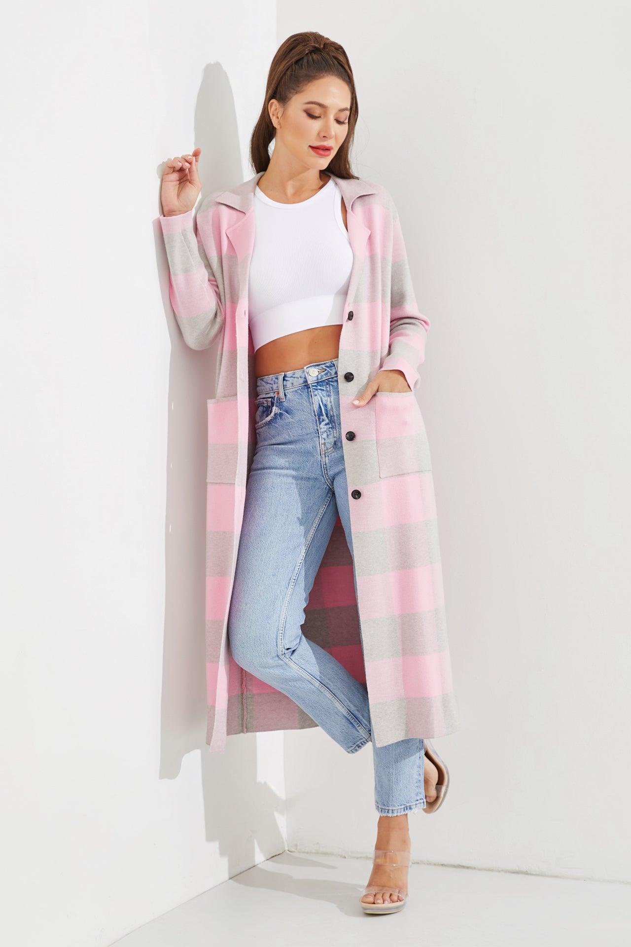 Plaid Knit Coat