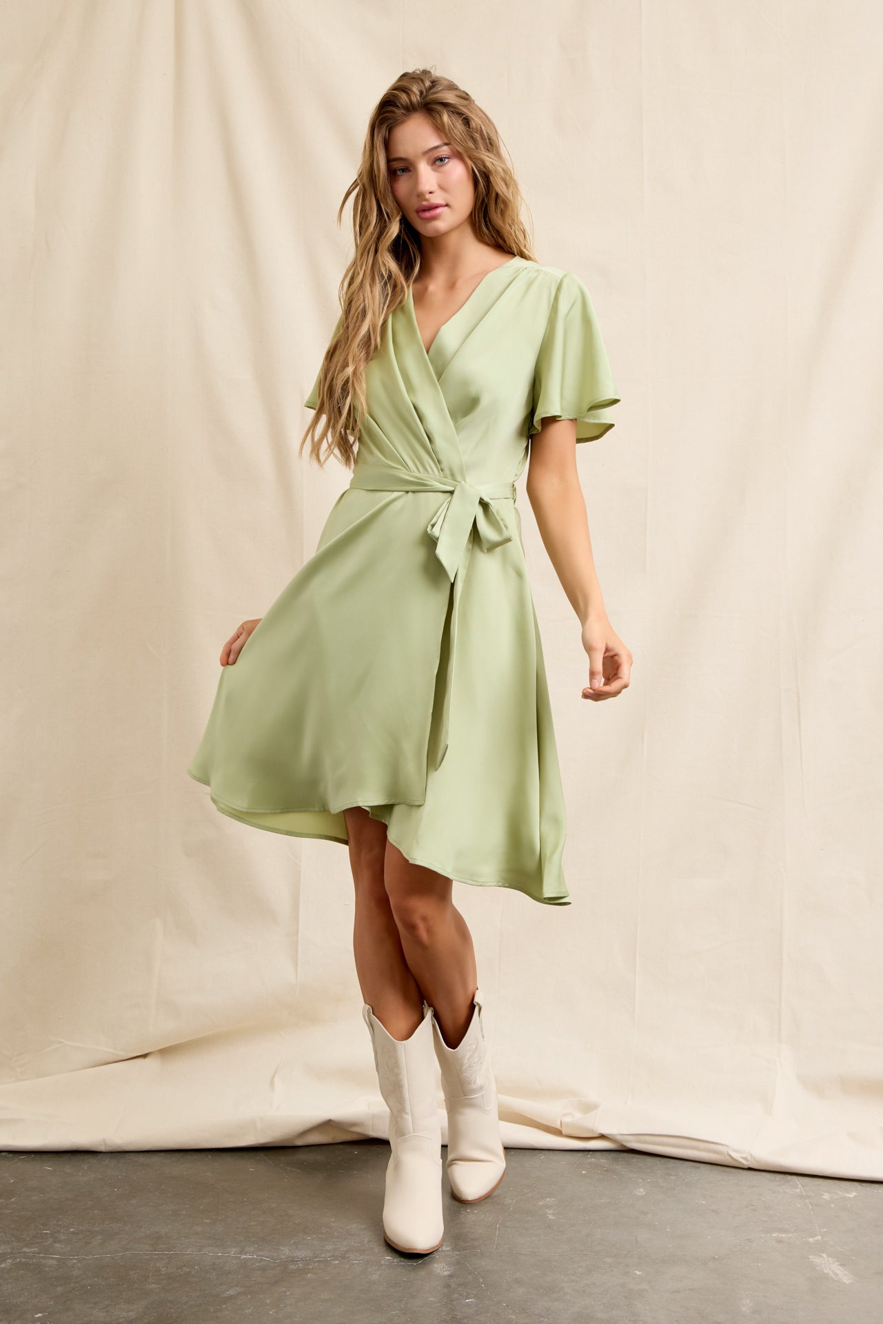 Charming Front Bow Tie Woven Mini Dress