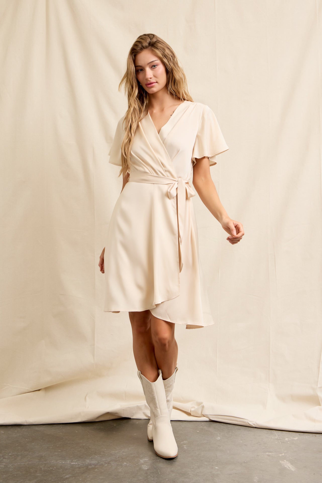 Charming Front Bow Tie Woven Mini Dress