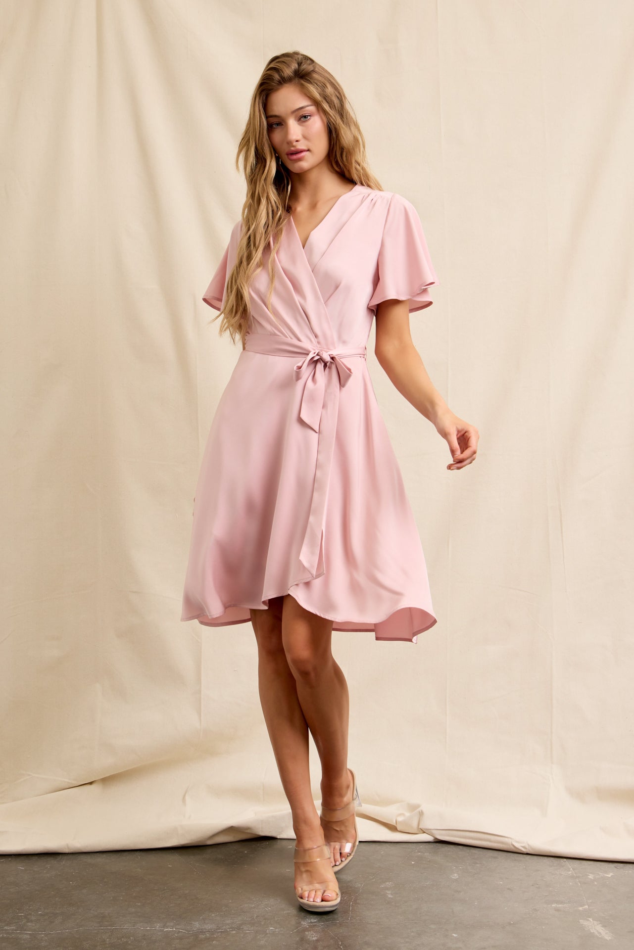 Charming Front Bow Tie Woven Mini Dress