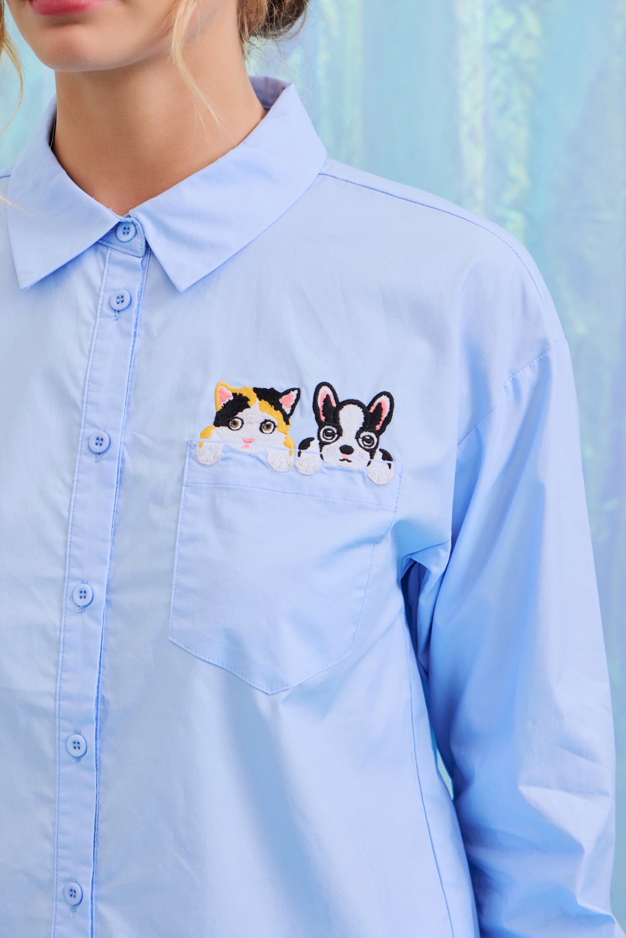 Shirt with Kitten + Puppy Embroidery