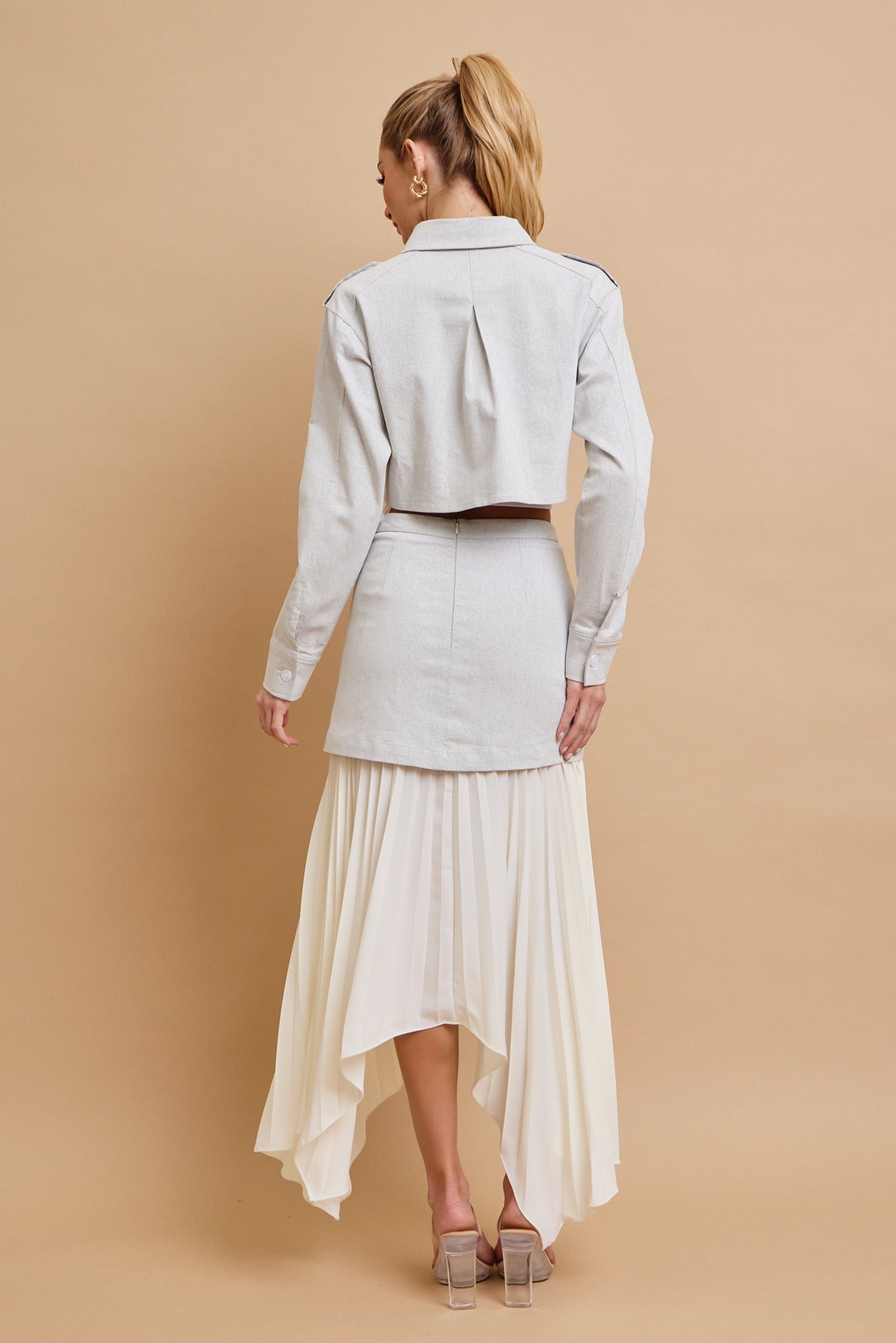 Day Trip Woven Button Down Asymmetrical Hem Pleated Skirt