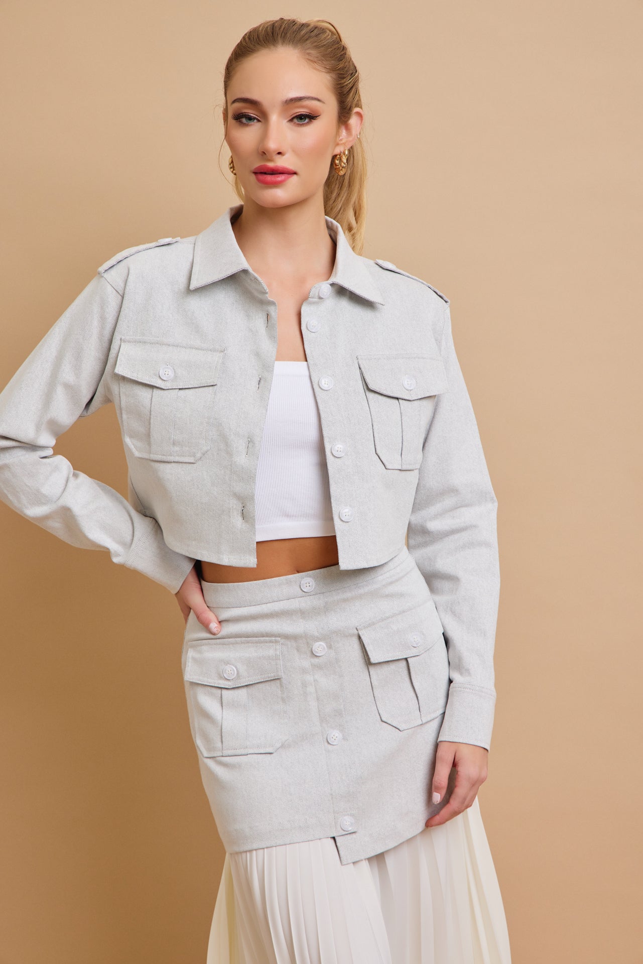 Day Trip Woven Button Down Crop Jacket