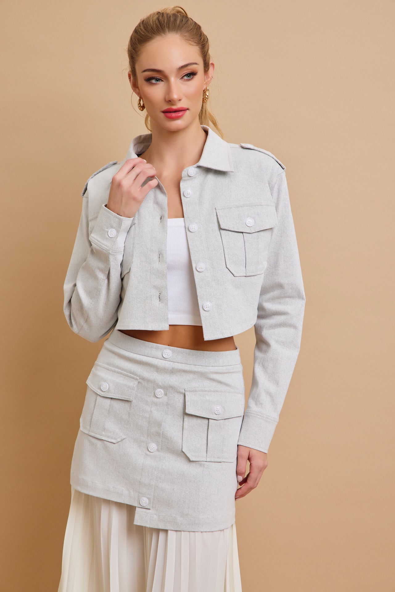 Day Trip Woven Button Down Crop Jacket