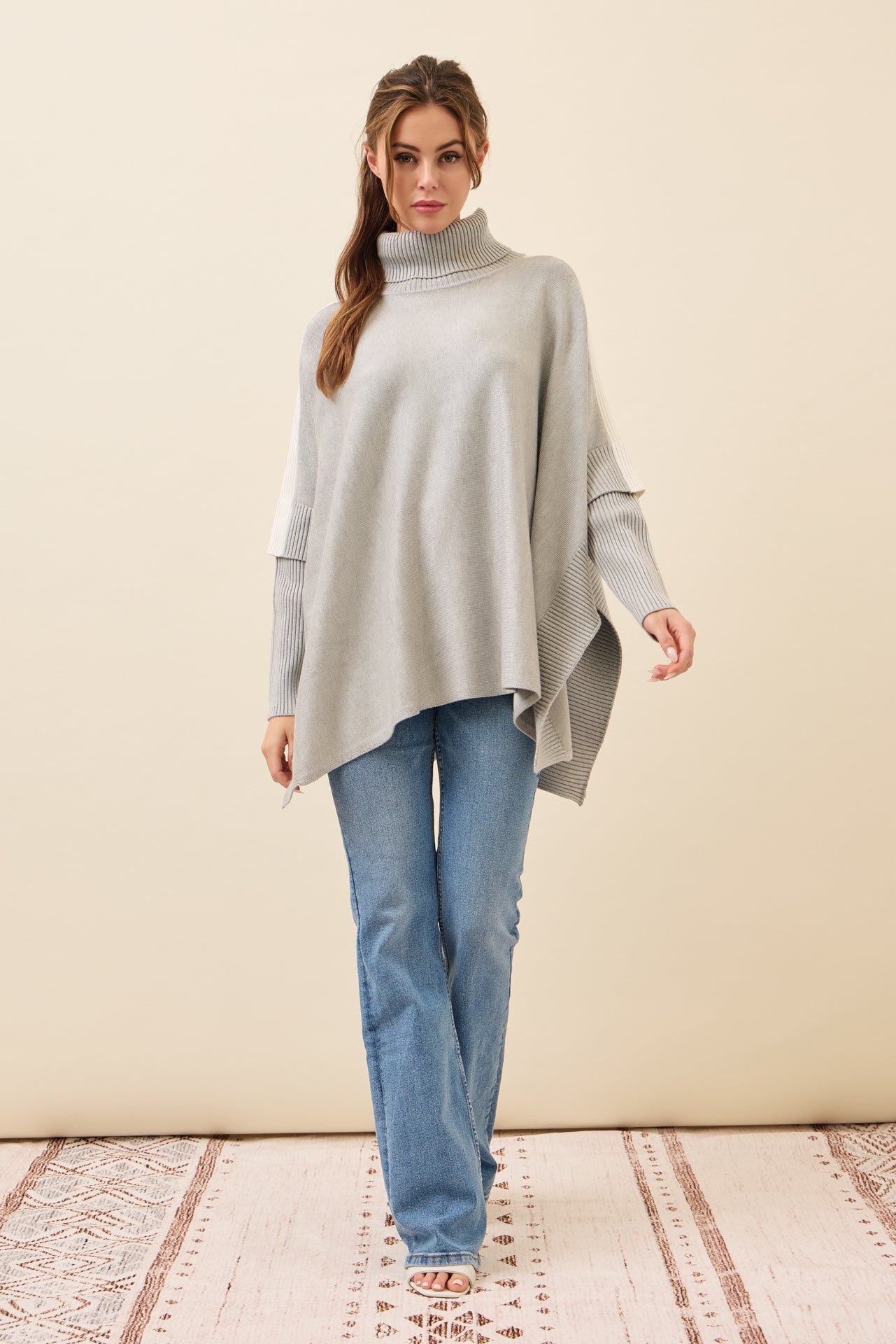 Reya Knit Poncho Turtle Neck Top