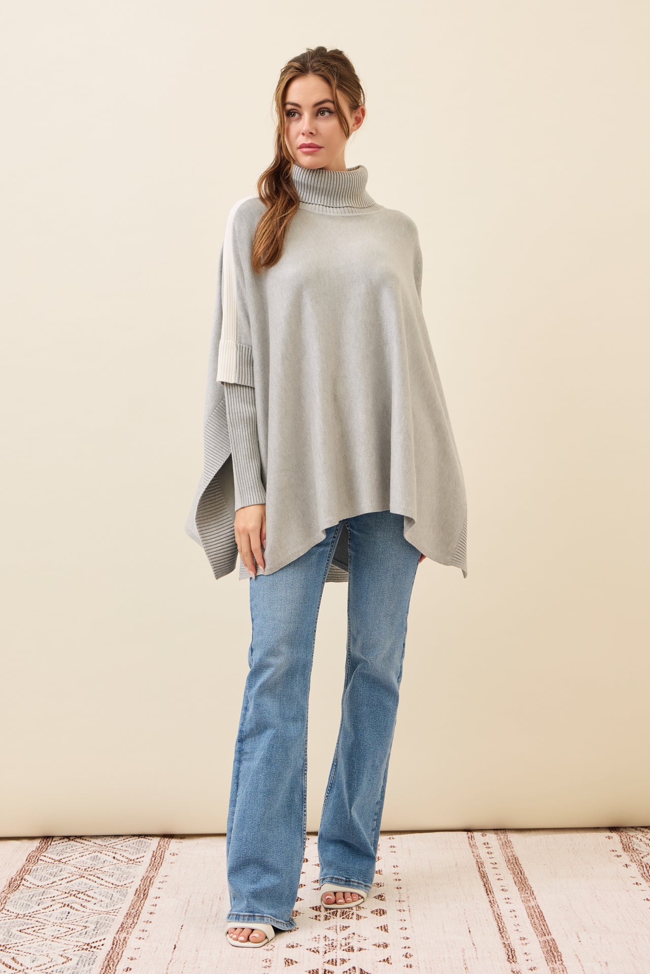 Reya Knit Poncho Turtle Neck Top