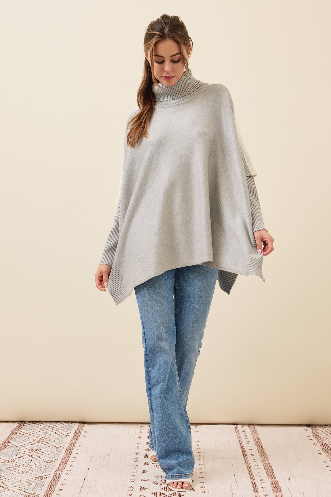 Reya Knit Poncho Turtle Neck Top