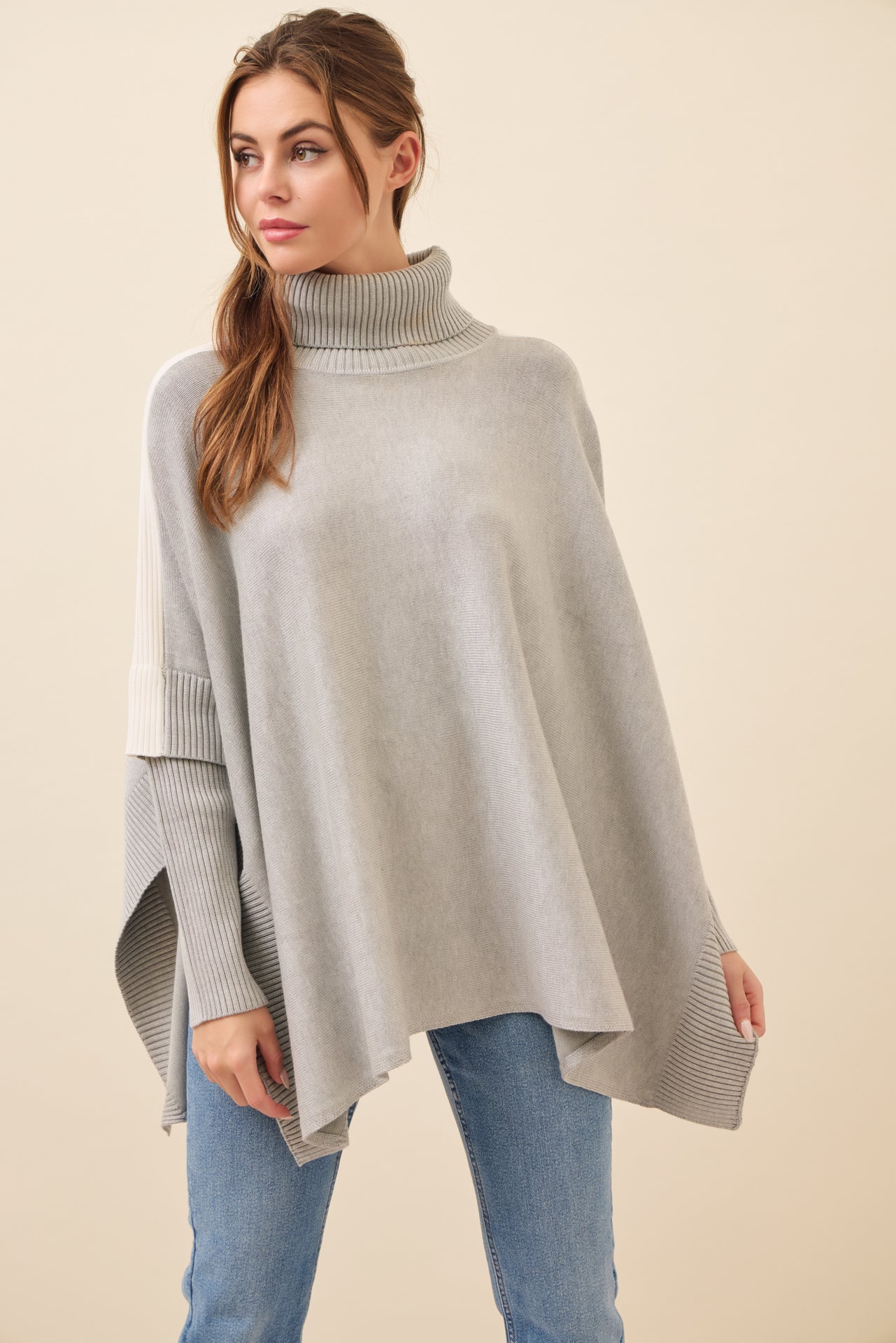 Reya Knit Poncho Turtle Neck Top