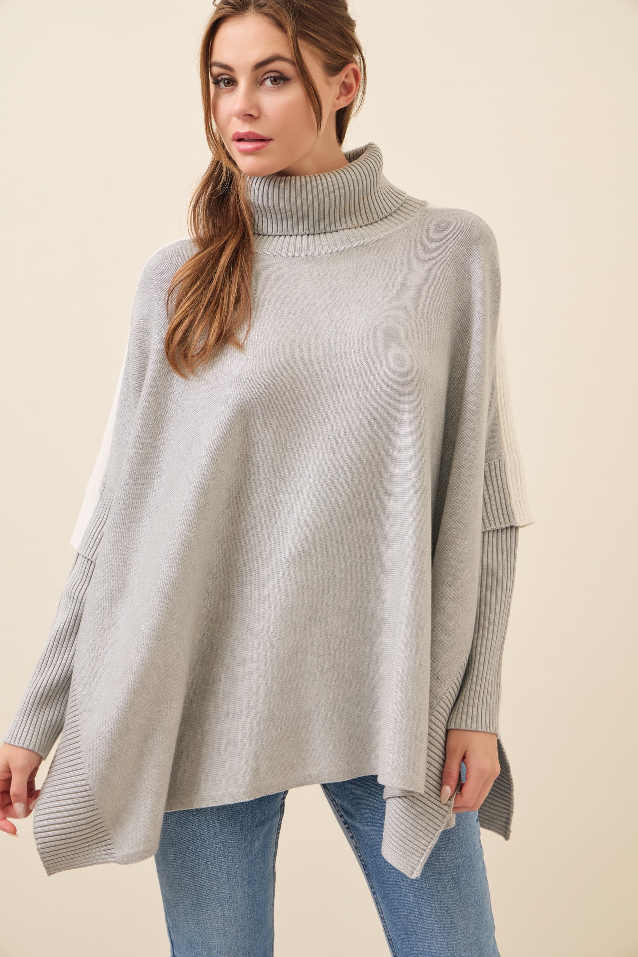 Reya Knit Poncho Turtle Neck Top