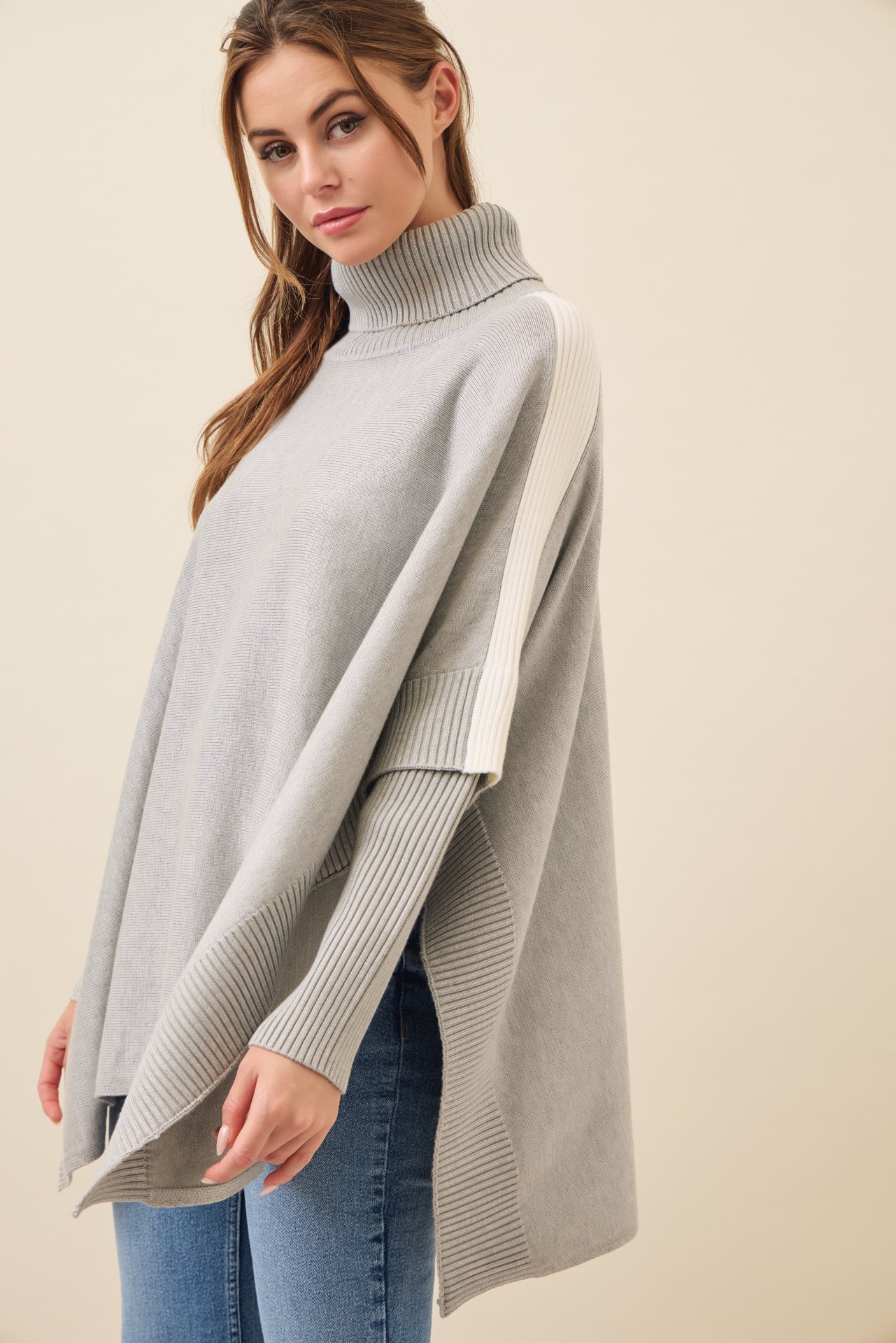 Reya Knit Poncho Turtle Neck Top