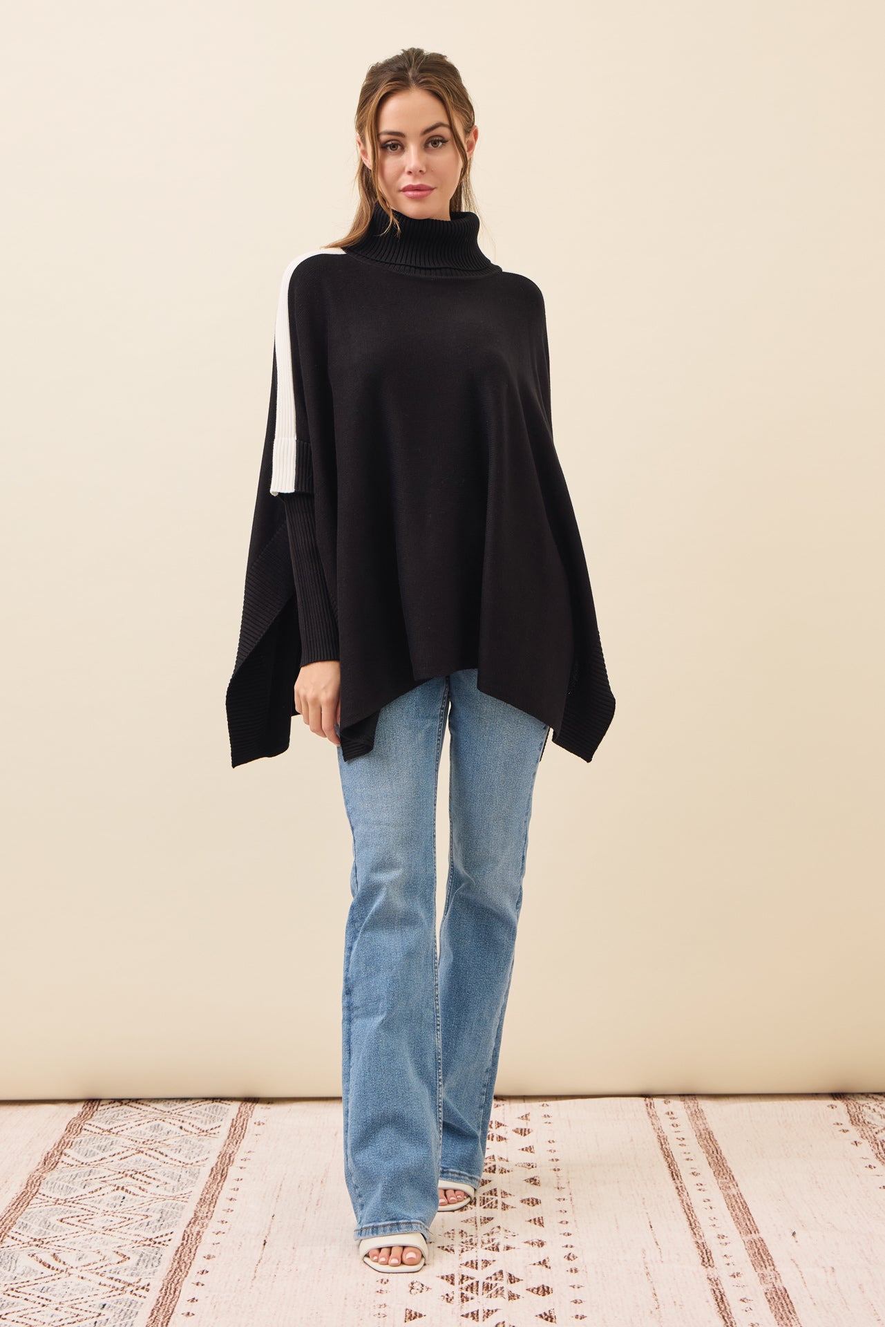 Reya Knit Poncho Turtle Neck Top