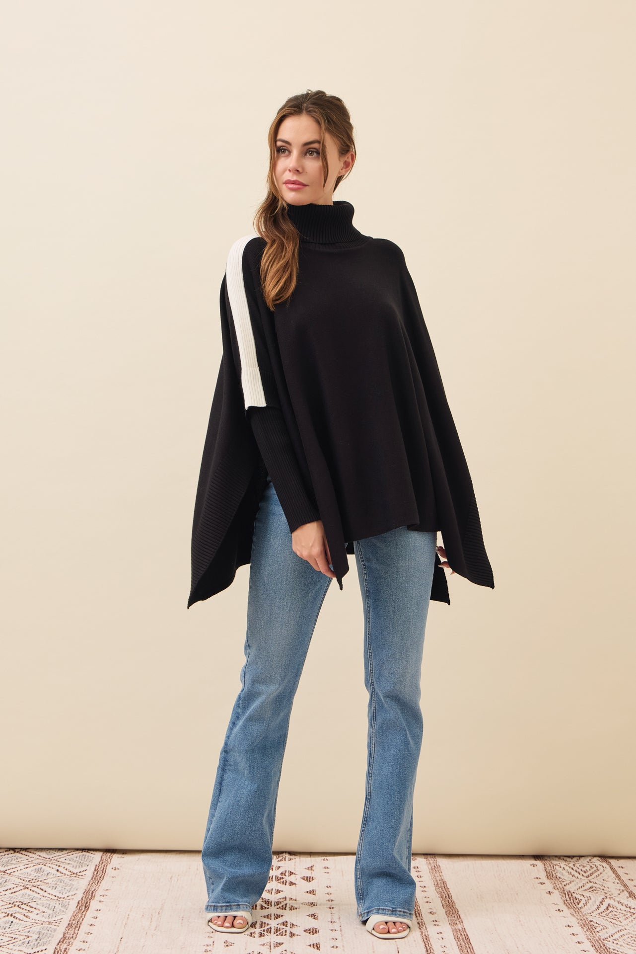 Reya Knit Poncho Turtle Neck Top