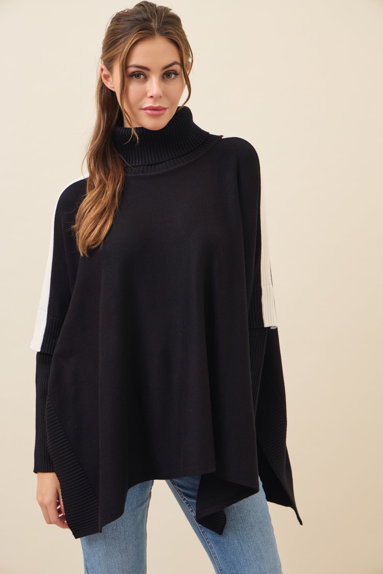 Reya Knit Poncho Turtle Neck Top