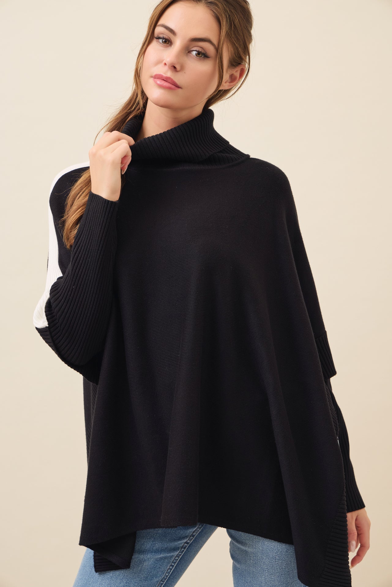 Reya Knit Poncho Turtle Neck Top