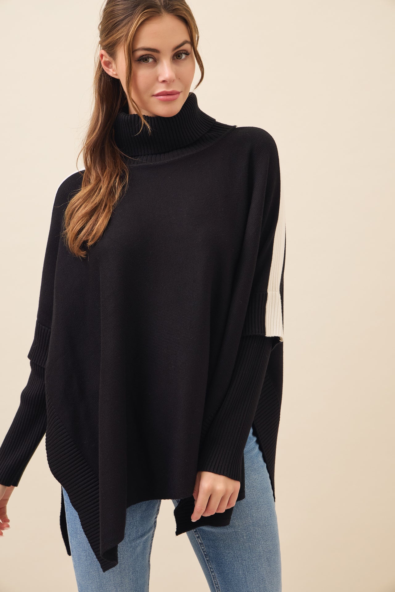 Reya Knit Poncho Turtle Neck Top