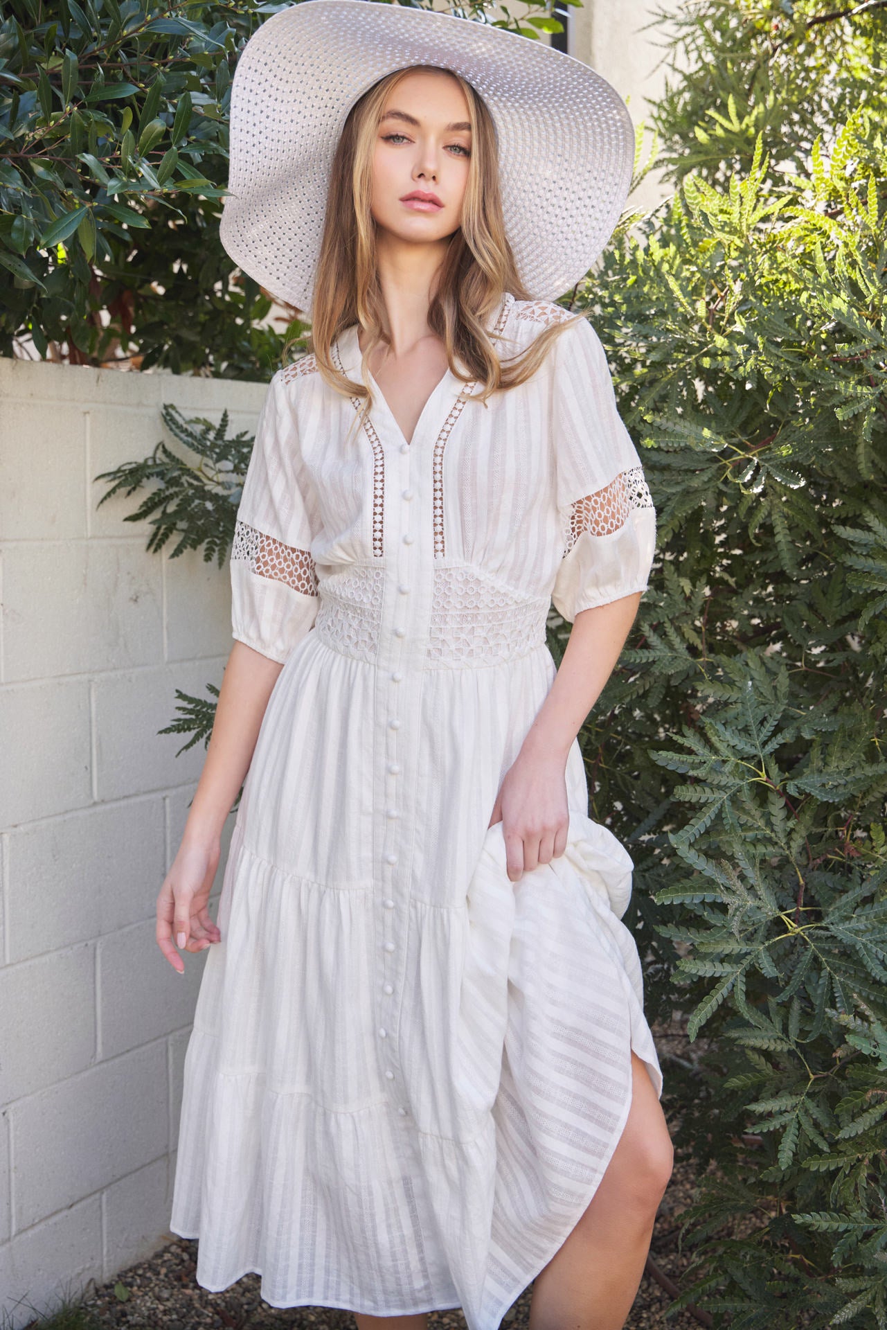 Boho Breeze Woven Short Sleeve Tiered Midi Dress